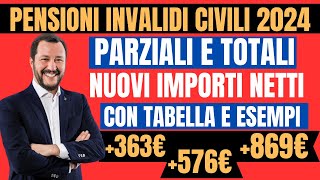 PENSIONI INVALIDITA CIVILE NUOVI IMPORTI CONFERMATI DAL 2024 ESEMPI CON TABELLA [upl. by Nihahs]