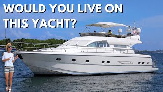 385000 56 Yacht Tour  CanNOT afford a house in MIAMI You Can Live aboard This [upl. by Kinny611]