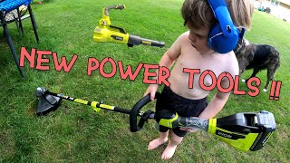 NEW POWER GARDENING TOOLS FOR KIDS  String Trimmer Leaf Blower [upl. by Camarata]