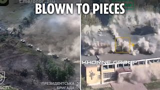 Ukrainian kamikaze drone swarm obliterates entire column of Russian armour [upl. by Spohr490]