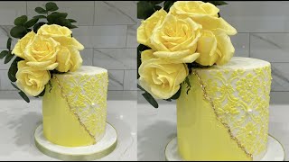 Buttercream fault line cake with stencil  Cake decorating tutorials  Sugarella Sweets [upl. by Gemperle]