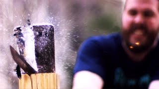 Can a Battle Forged Katana Slice Galaxy S6 in Half 6000 FPS  GizmoSlip [upl. by Akemahc]