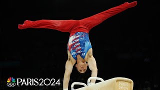 Paul Juda all smiles after strong pommel horse routine in Paris Olympic qualification  NBC Sports [upl. by Latimore]