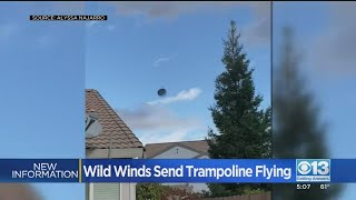 Wild Wind Sends Trampoline Flying Through Lincoln [upl. by Anolahs533]