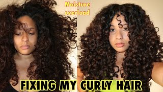 HOW I FIXED MY MOISTURE OVERLOAD  CURLY HAIR ROUTINE TO REPAIR THE CURLS [upl. by Ahtoelc525]