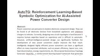 AutoTG Reinforcement Learning Based Symbolic Optimization for AI Assisted Power Converter Design [upl. by Odrautse125]