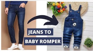 Jumpsuit Romper cutting and stitching  Baby jumpsuitdungaree dress from old jeans reuse jeans [upl. by Anelhtac]