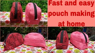 Fast and Easy Pouch making at home makeup pouch how to make pouch  pouch cutting and stitching [upl. by Aicercal]