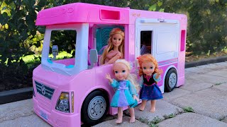 Camper  Elsa amp Anna toddlers  Barbie  picnic  RV  nature [upl. by Joya457]