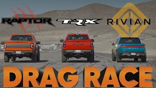 Worlds Fastest Pickups — Rivian R1T vs Ram TRX vs Ford Raptor vs Syclone — Cammisa Drag Race Replay [upl. by Croom481]