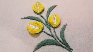 Gorgeous embroidery flower design  simple stitch design for beginners [upl. by Aibar]