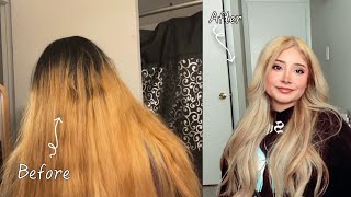 Bleaching my hair AT HOMEEasy guide for beginnersBeauty on a budget part 1Mid English [upl. by Nnylaj]