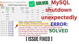 XAMPP Error How to Fix Error MySQL Shutdown Unexpectedly in XAMPP Server FIXED [upl. by Colvert]