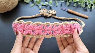 How to crochet flower headband Easy tutorial for beginner [upl. by Ozkum]