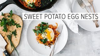 SPIRALIZED SWEET POTATO EGG NESTS  healthy breakfast recipe [upl. by Adella]