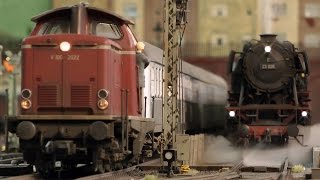 Steam locomotives on an amazing model railroad Layout in 132 Scale [upl. by Fleming]