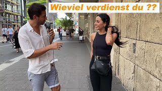 WIEVIEL GELD VERDIENST DU 🔥💵 WAS IST DEIN OUTFIT WERT 😱 Straßenumfrage Düsseldorf Königsallee [upl. by Oirramed672]