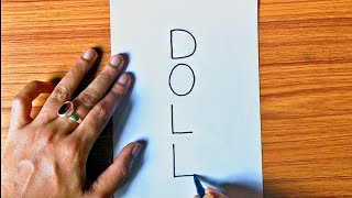 VERY EASY Doll Drawing  How to Draw a Doll Using The Word DOLL  Doll Word Turn into Drawing [upl. by Nairadal971]