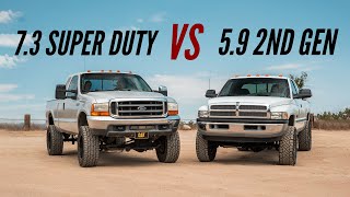 1999 Ford 73 Power Stroke Super Duty vs Dodge Ram 59 Cummins 2nd Gen  Which Is Better [upl. by Raynell]