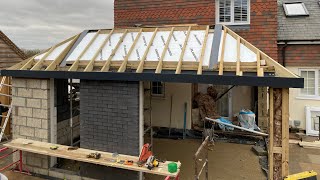 Installation of 2 cranked steel beams and hipped roof [upl. by Aneehsirk769]