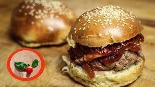 Receta Pan Casero para Hamburguesas  con Ketchup Casero Carne y Cebolla Caramelizada [upl. by Adnek891]