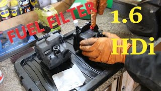 How To FUEL FILTER change removal replacement 16 HDi Peugeot Citroen [upl. by Azer]