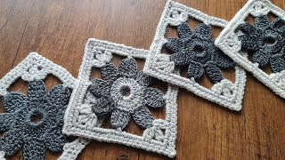 Kare Çiçekli Motifler  Tığ işi Örgü  Square Floral Motifs Crochet [upl. by Aihsened943]