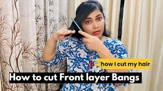 How to cut your own hair at home  front curtain bangs  Side SweptFlickslayered hair punk [upl. by Rehtul]