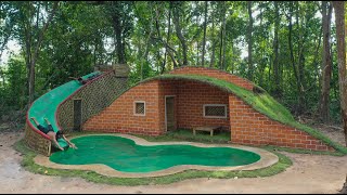 14Days Building Water Slide To Hobbit Villa House With Decoration Underground Room [upl. by Olette]