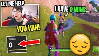 I met the NICEST LITTLE KID with NO WINS on Fortnite I added him and HELPED HIM [upl. by Bern289]