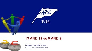 🥌 NCC League Social Curling  13 AND 19 vs 9 AND 2 [upl. by Laefar]