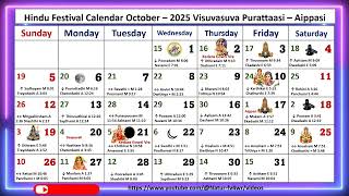 Hindu Festival Calendar October – 2025 Visuvasuva Purattaasi – Aippasi october2025calendar [upl. by Gad]