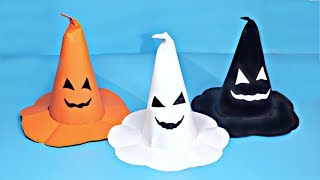 🎃👻 How To Make Scary Paper Witch Hat with Ghost Face  Handmade Decor Idea For Halloween [upl. by Bellanca]