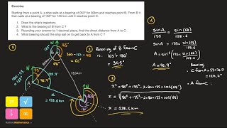 Bearings Trigonometry Problem with Cosine Rule and Sine Rule  Exam Question Solved [upl. by Noreen102]