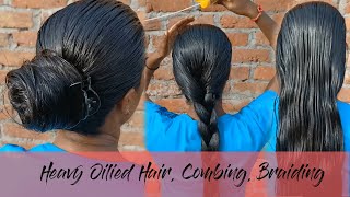 Teaser  Shivani Combing And Braiding on Heavy Oiled Hair [upl. by Afirahs]