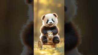 Baby riding a small wooden horse cute panda [upl. by Pilar121]