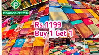 T Nagar Kanchipuram Pachaiyappas Silks New Collections Buy1 Get1 Sarees Semi Silk Soft Silk Sarees [upl. by Merwyn]