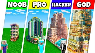 Minecraft Battle NOOB vs PRO vs HACKER vs GOD HOTEL SKYSCRAPER HOUSE BUILD CHALLENGE  Animation [upl. by Hartley]