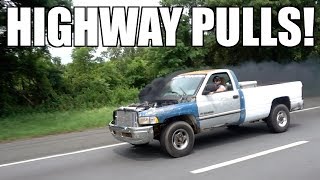 TWIN TURBO 12 VALVE CUMMINS RACING FIRST GEN VS SECOND GEN HIGHWAY DRAGS [upl. by Madella76]