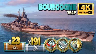 Battleship Bourgogne The arsonist with 375k on map Trap  World of Warships [upl. by Viviana]