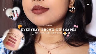 Everyday brown lipshades for brown indian skin tones🧸✨  brown lipsticks under ₹500 [upl. by Ilah]