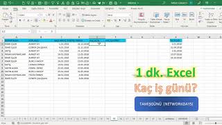EXCEL 1 DAKİKA  İŞ GÜNÜ HESAPLAMA [upl. by Gombosi777]