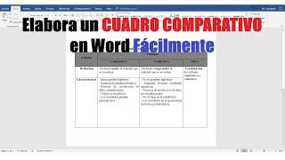 CÓMO HACER UN CUADRO COMPARATIVO EN WORD FÁCILMENTE [upl. by Mills]