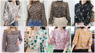 Very stylish quarter length sleeves floral printed chiffon blouse and tops designs [upl. by Krueger724]