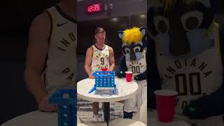 TJ McConnell Takes on Pacers Mascot Boomer in Bounce Connect 4 [upl. by Ardnoid]