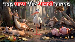 चतुर सारस और आलसी जानवर  CHATUR SARAS KI KAHANI  BEDTIME STORIES  HINDI KAHANIYA  CARTOON STORY [upl. by Anihc]