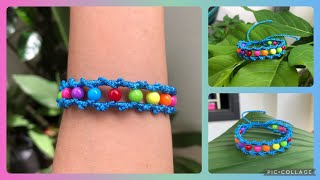 DIY Macramé Bracelet with mixed colors of beadsEasy for beginners [upl. by Kitrak]