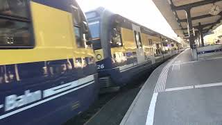 Ausfahrt eines Berner Oberland Express nach Lauterbrunnen in Interlaken Ost [upl. by Nirehtak108]