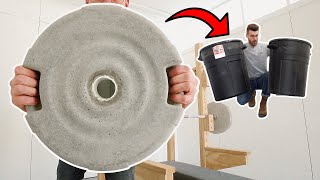 HOW TO MAKE DIY CONCRETE WEIGHT PLATES w a TRASH CAN [upl. by Slaughter639]