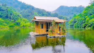 I built a water bamboo house for 60 days ⛺ Magic house【Water Dweller】 [upl. by Enneyehc899]